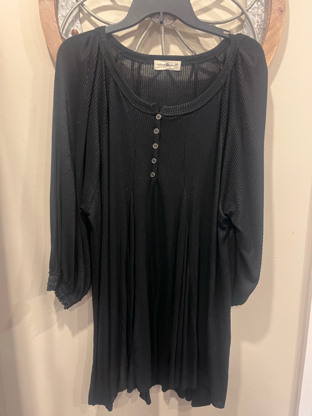 NATURAL LIFE Black Button-Front Pleated Women's dress one size